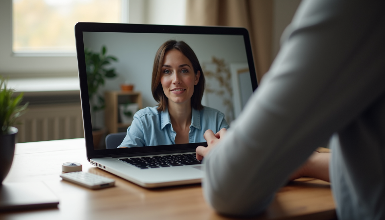 inline mid-article image (not hero): Close-up view of a laptop screen showing an online therapy session
